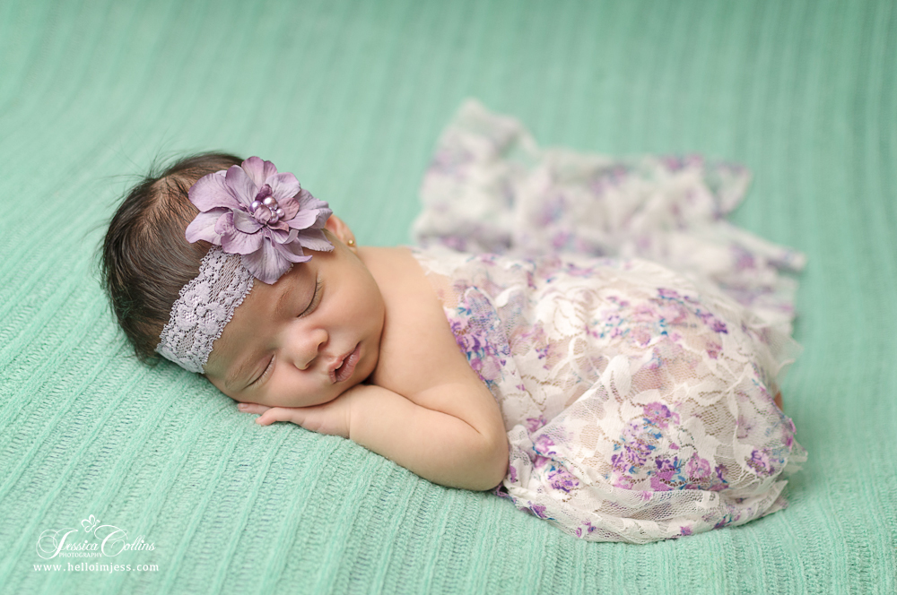 Jessica Collins Photography | Hailey Idaho Photographer | Newborn Portraits | Baby Girl | Purple and Mint